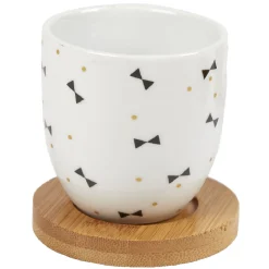 4 gobelets avec sous tasses en bois noir blanc doré