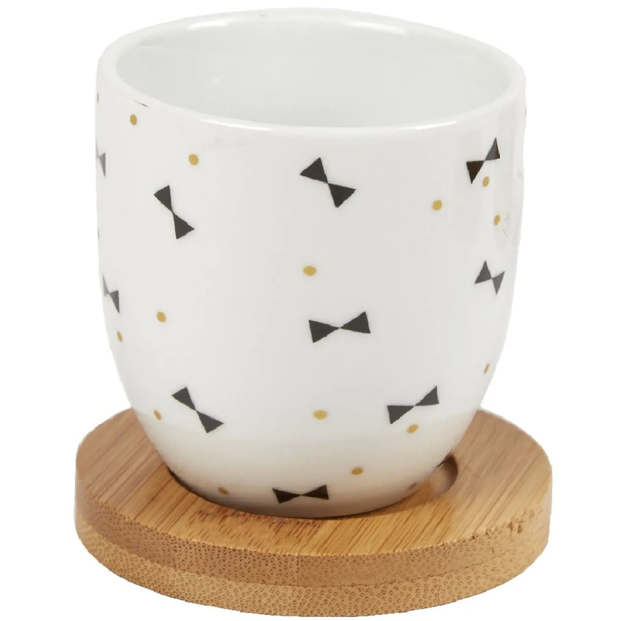 4 gobelets avec sous tasses en bois noir blanc doré