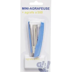 Agrafeuse mini avec agrafes x500 en 2 couleurs, rouge ou bleu