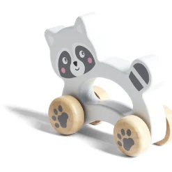 Animal à roulettes raton laveur en bois gris H12cm