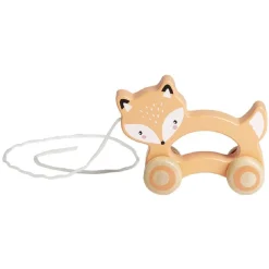 Animal à roulettes renard en bois orange H12cm