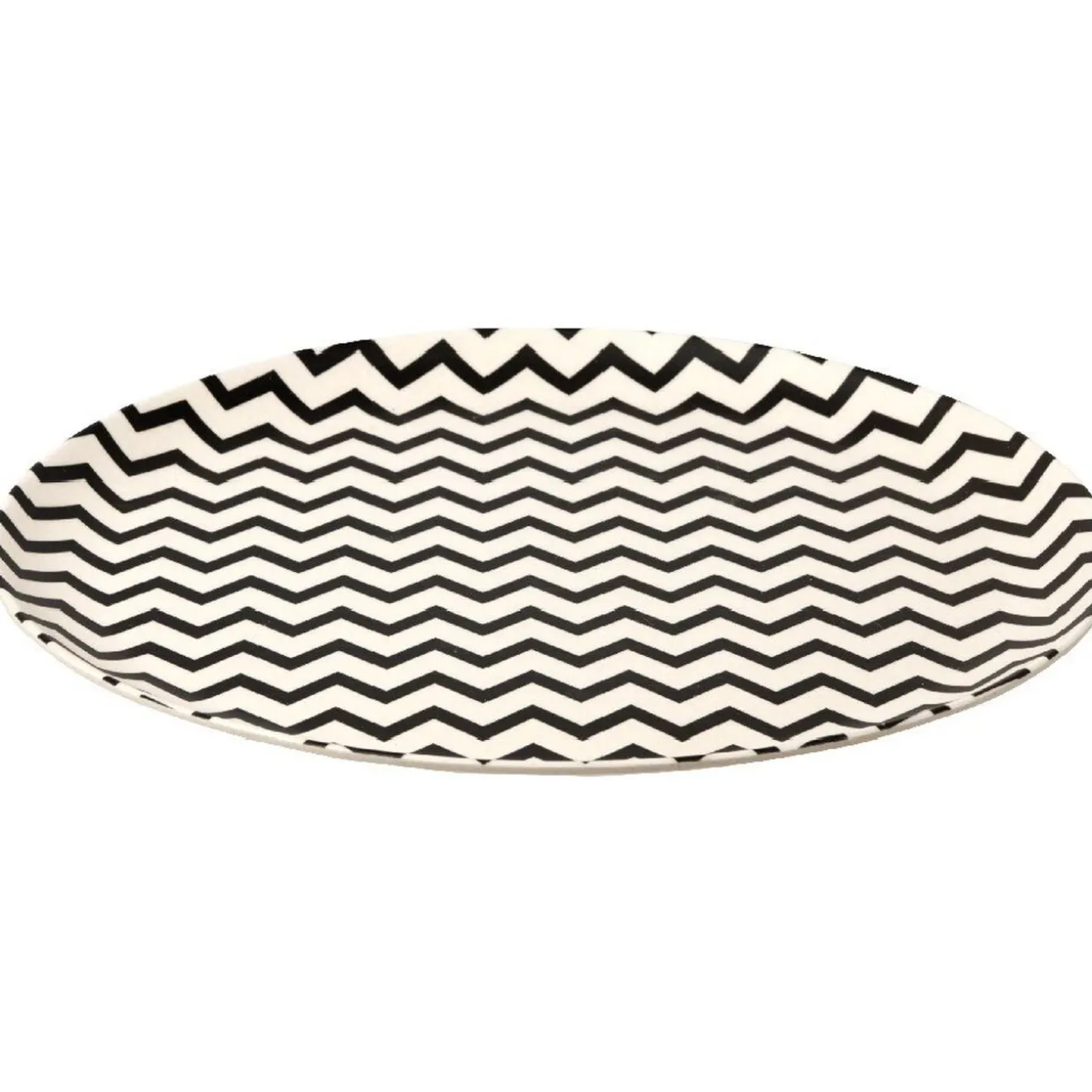 Assiette beige motif zigzag noir