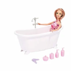 Baignoire poupée avec accessoires blanc et rose
