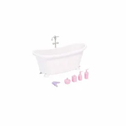 Baignoire poupée avec accessoires blanc et rose