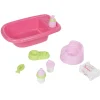 Baignoire rose garnie d'accessoires pour poupon