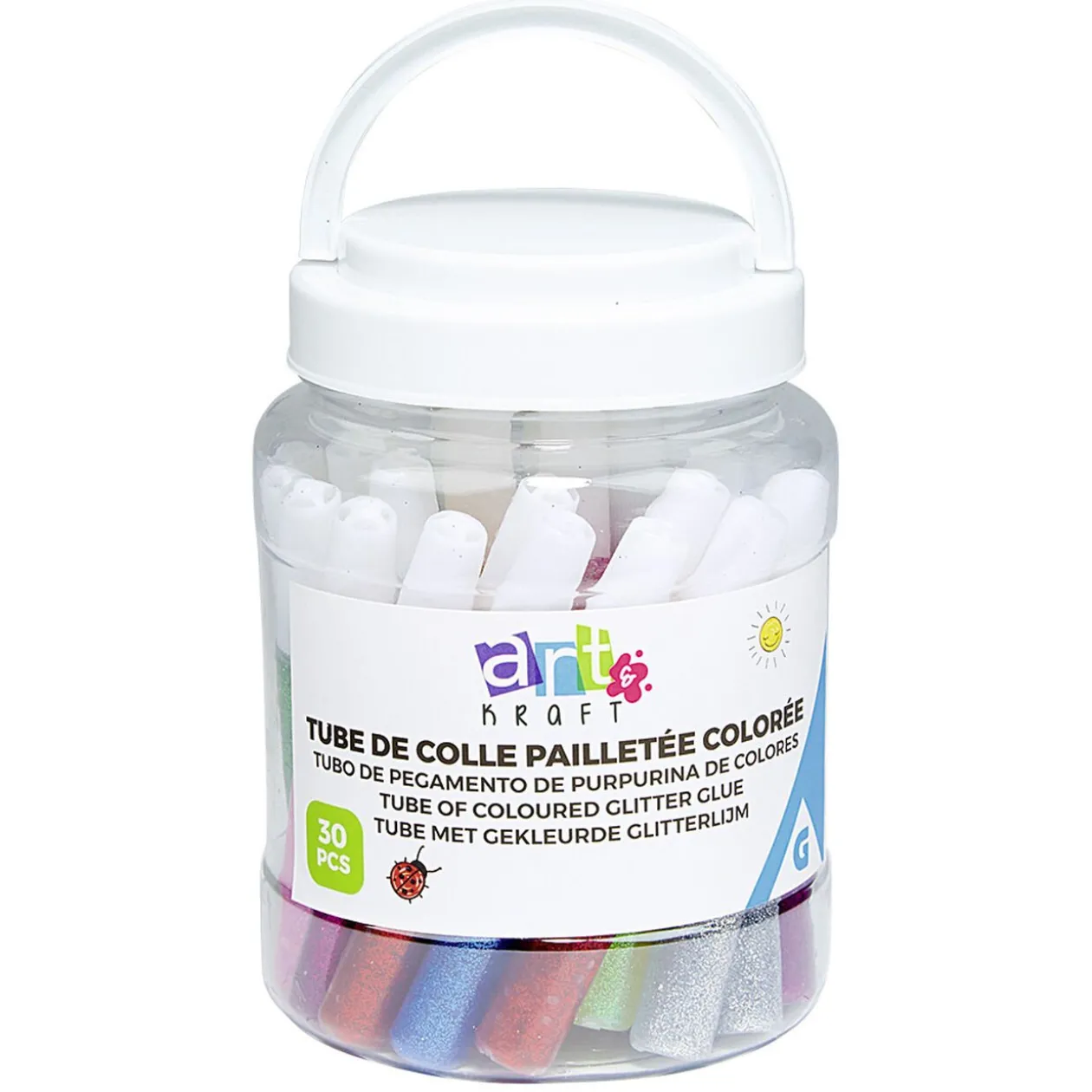 Baril Créatif tubes de colle pailletée colorée 30 pièces