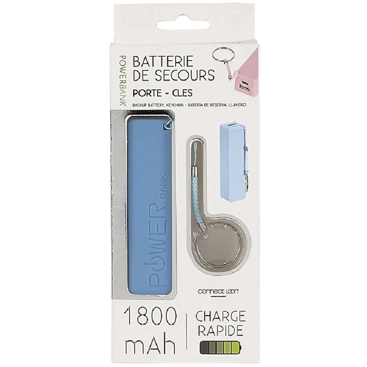 Batterie chargeur Powerbank avec attache porte-clés 1800mAh