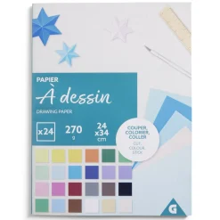 Bloc de 24 feuilles à dessin 24x34cm papier multicolore 270g