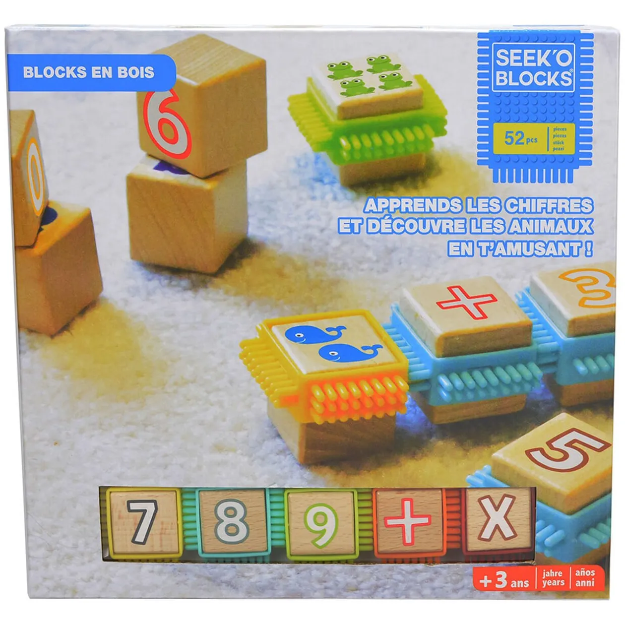 Bloc éducatif en bois chiffres et animaux 52 pièces