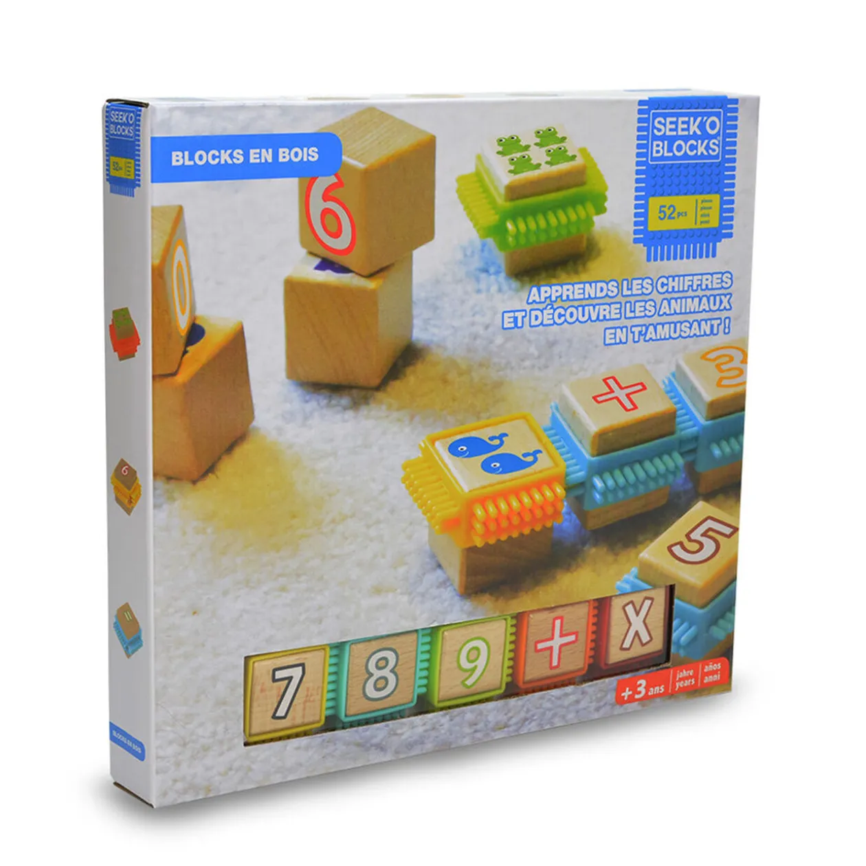 Bloc éducatif en bois chiffres et animaux 52 pièces