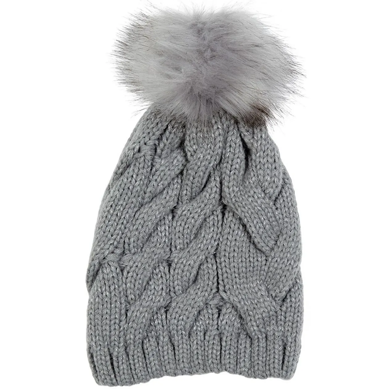 Bonnet pompon tressé gris en acrylique