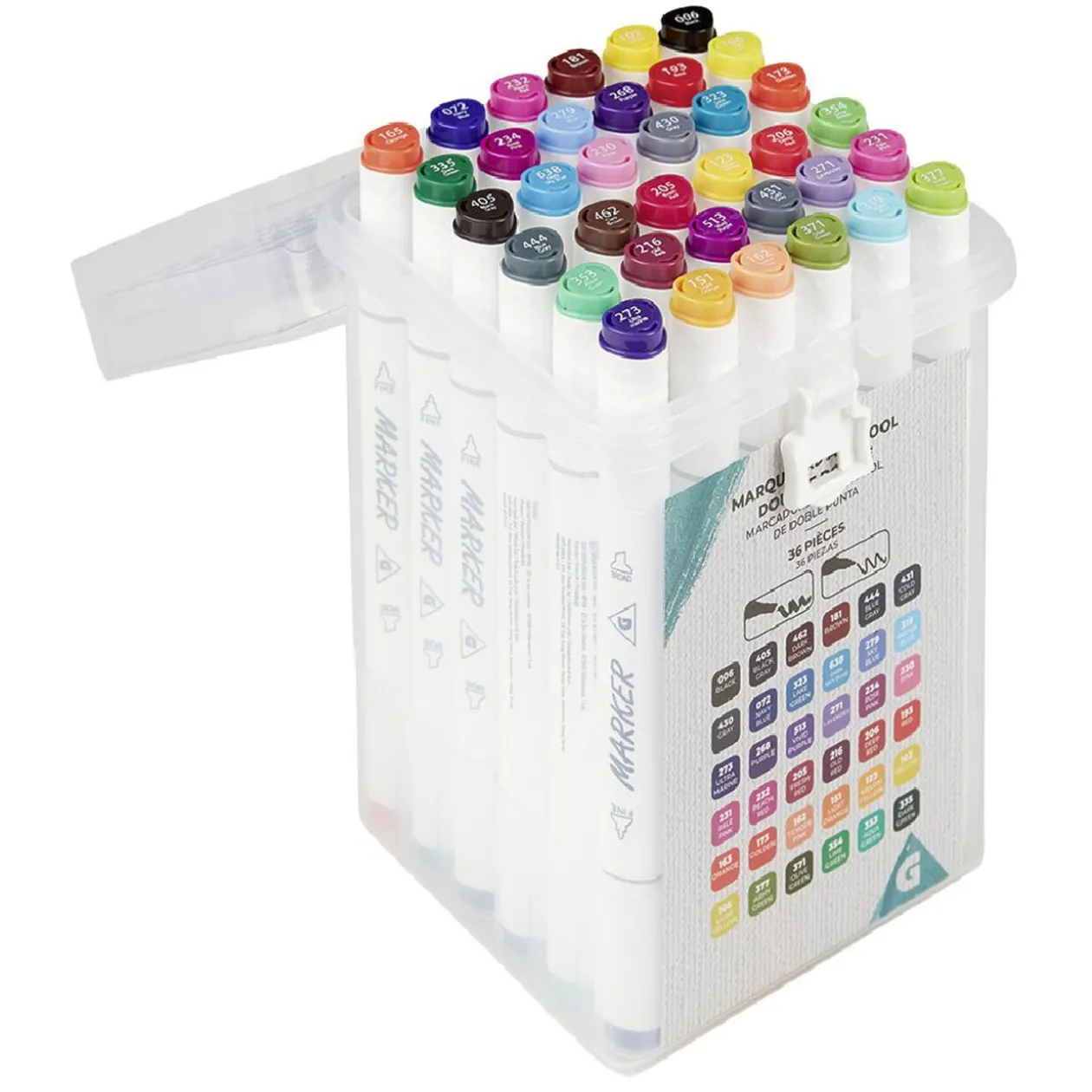Boîte avec marqueur double pointe multicolore x36
