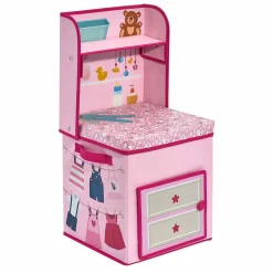 Boîte de rangement 2en1 table à langer rose pour enfant