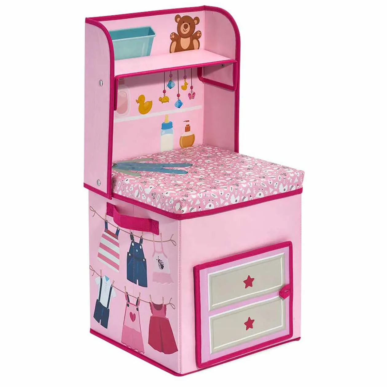 Boîte de rangement 2en1 table à langer rose pour enfant