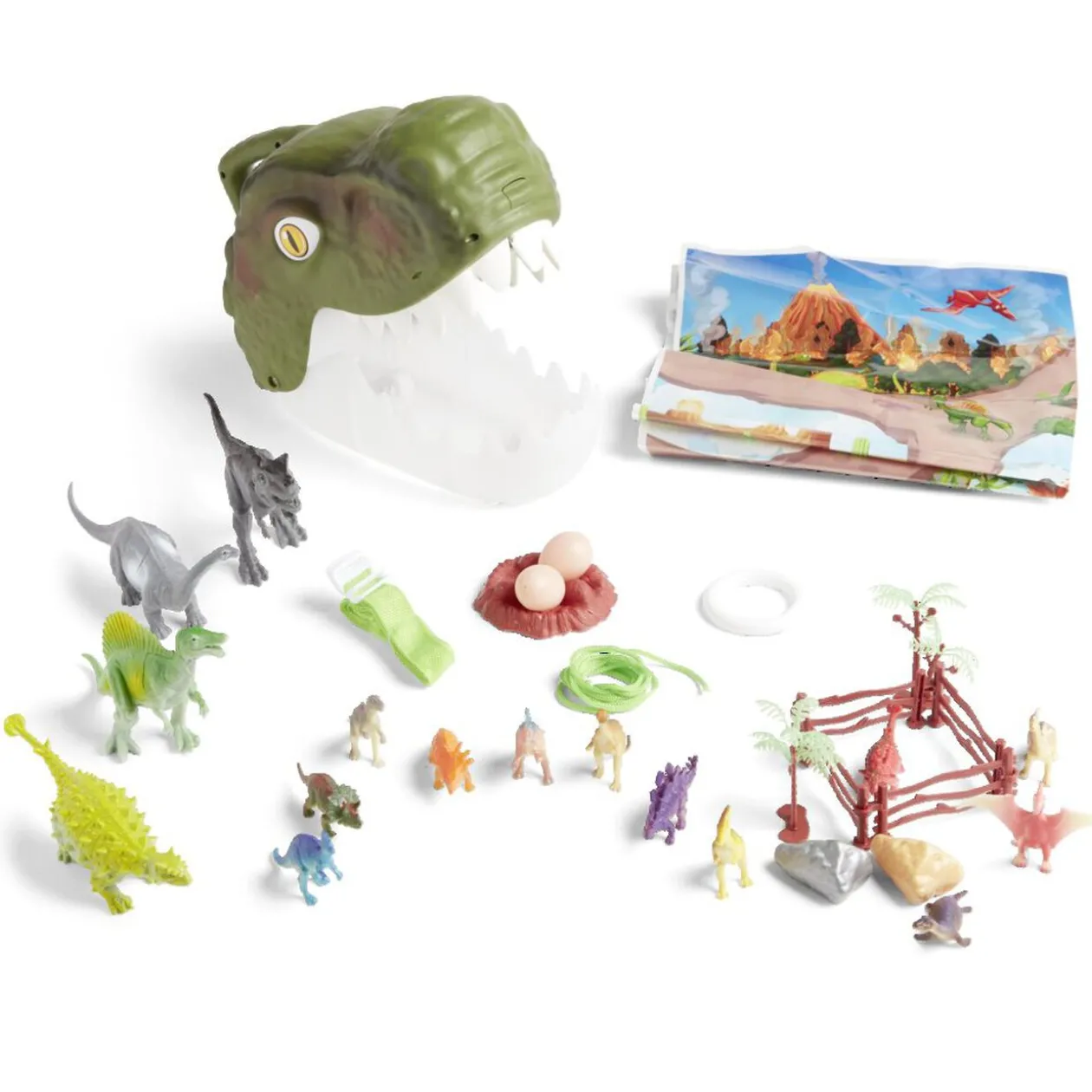 Boîte de rangement tête de dinosaure avec figurines