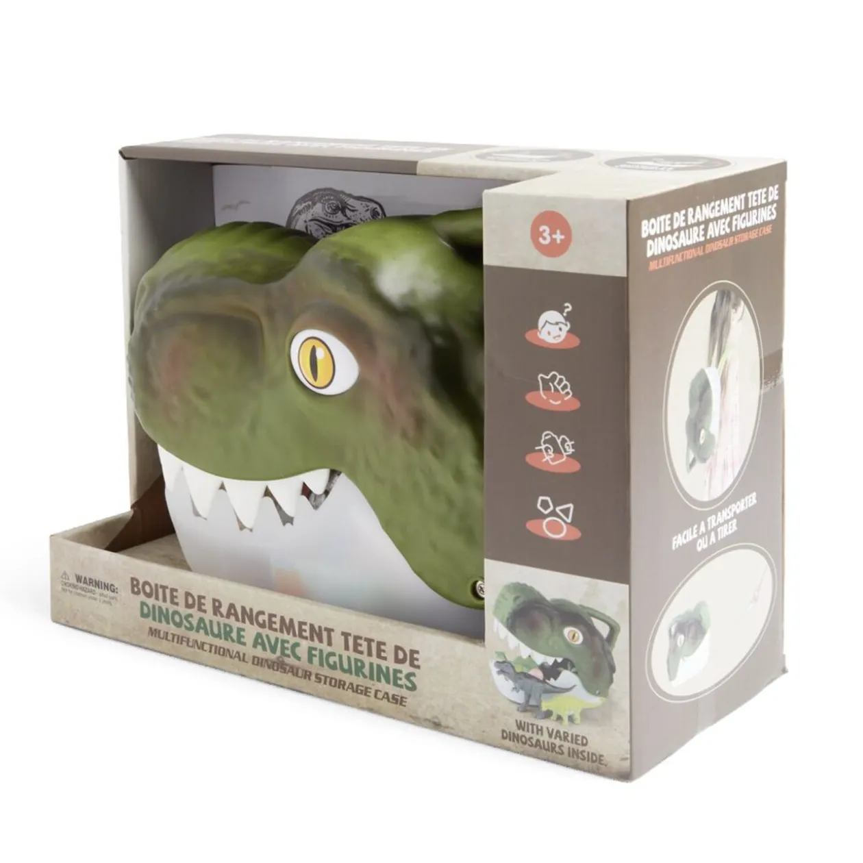 Boîte de rangement tête de dinosaure avec figurines