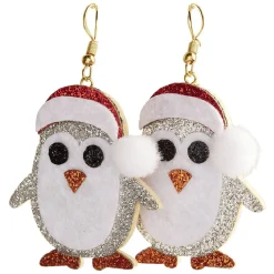 Boucle d'oreille Noël forme pingouin argenté