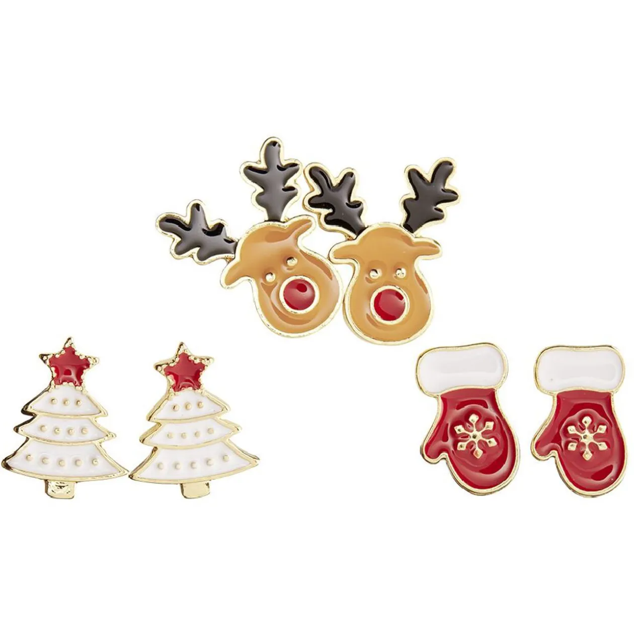 Boucle d'oreille Noël x3 renne - moufle - sapin