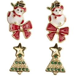Boucle d'oreille Noël x3 sapin - noeud papillon - bonhomme de neige