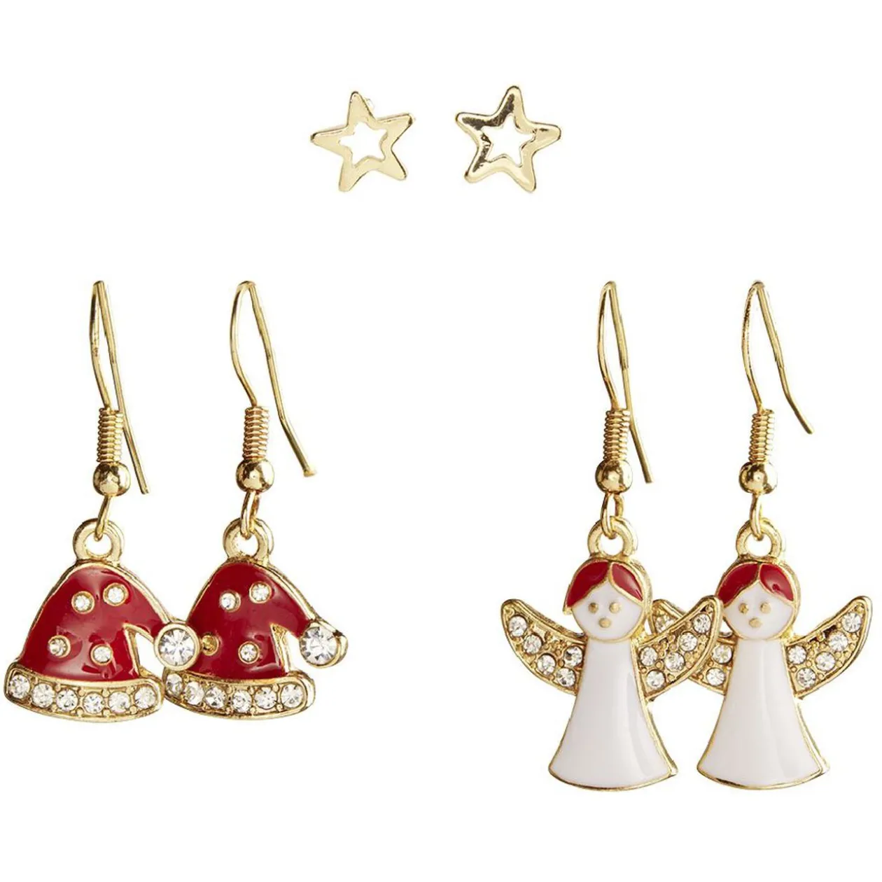 Boucle d'oreille x3 bonnet de Noël - ange - étoile