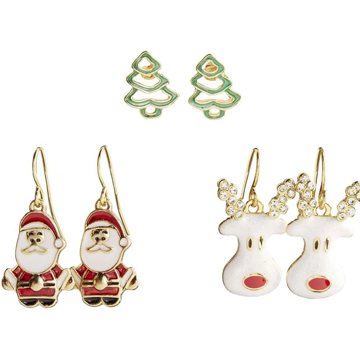 Boucle d'oreille x3 sapin - renne - Père Noël