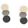 Boucles d'oreilles 3 disques doré + pailleté gris noir doré