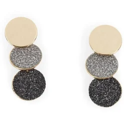 Boucles d'oreilles 3 disques doré + pailleté gris noir doré