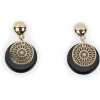 Boucles d'oreilles double disque noir + filigrane doré