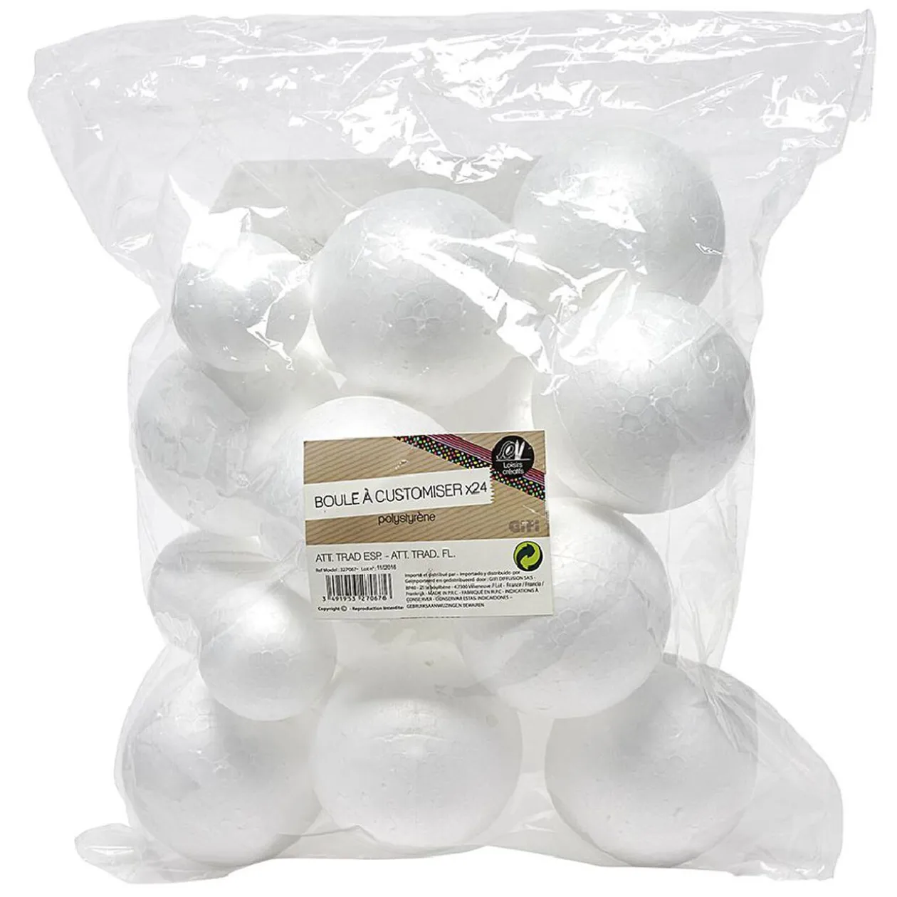 Boule polystyrène à customiser Ø7cm x24