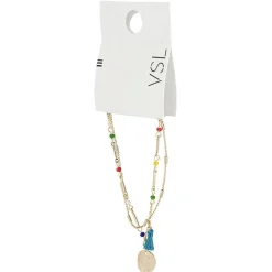 Bracelet à 2 rangs médaille et pompon