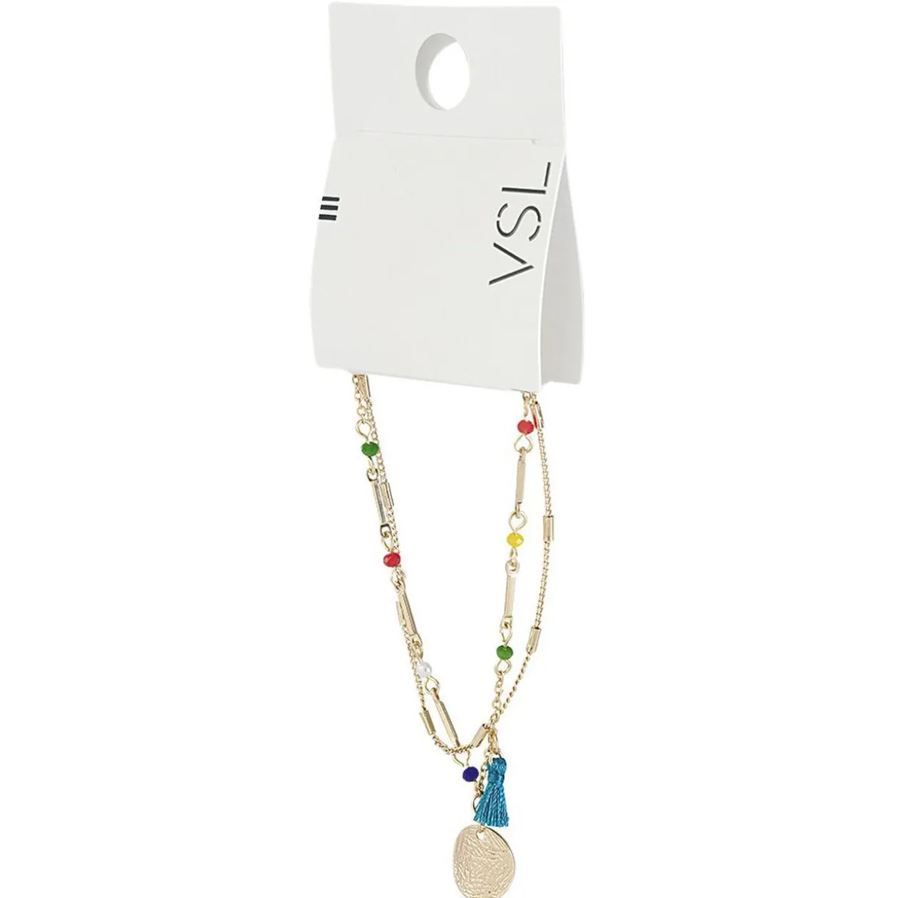 Bracelet à 2 rangs médaille et pompon