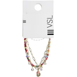 Bracelet 3 rangs chaîne dorée coquillage pampilles et perles muticolores