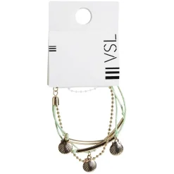 Bracelet 3 rangs perles et coquillages vert et doré