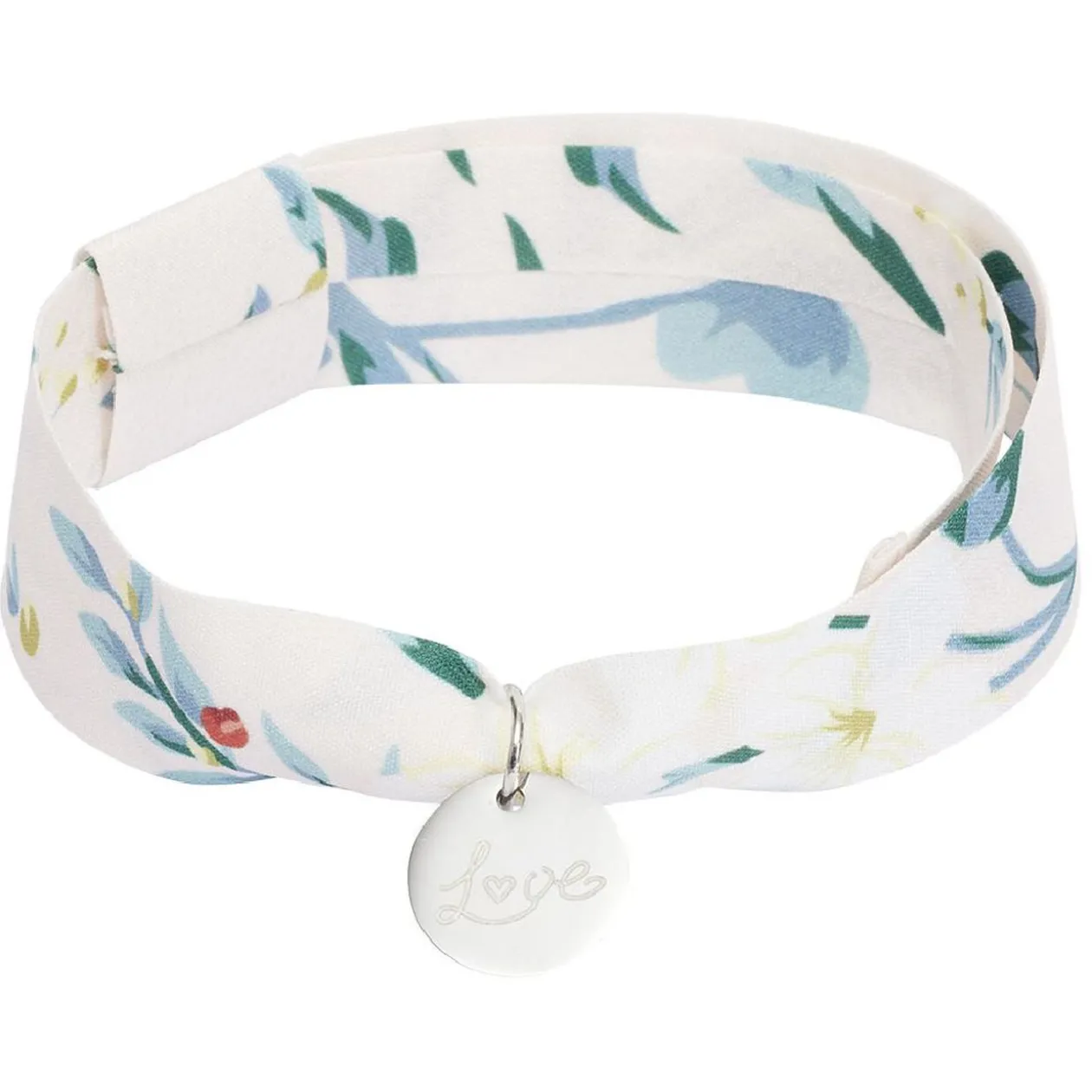 Bracelet ajustable en tissu motif floral avec pendentif Love L19cm