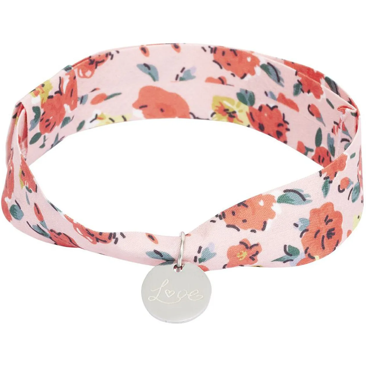 Bracelet ajustable en tissu motif floral avec pendentif Love L19cm