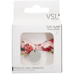 Bracelet ajustable en tissu motif floral avec pendentif Love L19cm