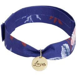 Bracelet ajustable en tissu motif floral avec pendentif Love L19cm