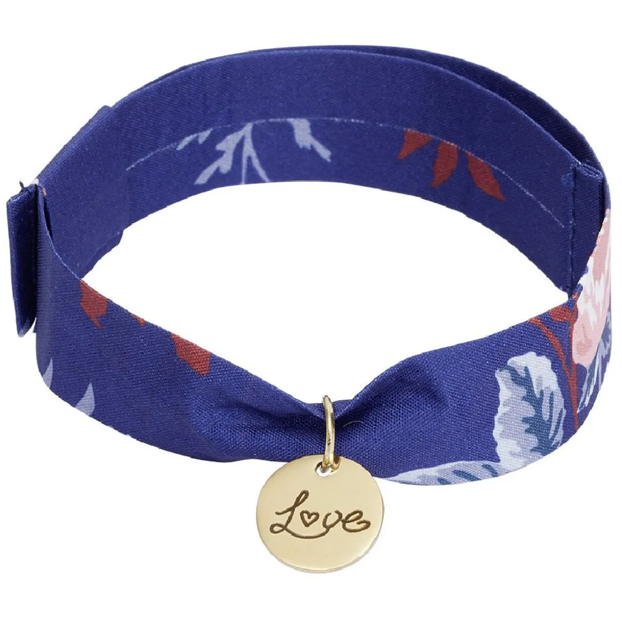 Bracelet ajustable en tissu motif floral avec pendentif Love L19cm