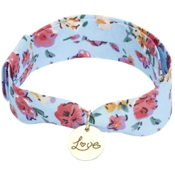 Bracelet ajustable en tissu motif floral avec pendentif Love L19cm