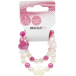 Bracelet blanc et rose avec coeur x2