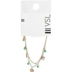 Bracelet chaîne 2 rangs avec pampilles dorées et perles vertes