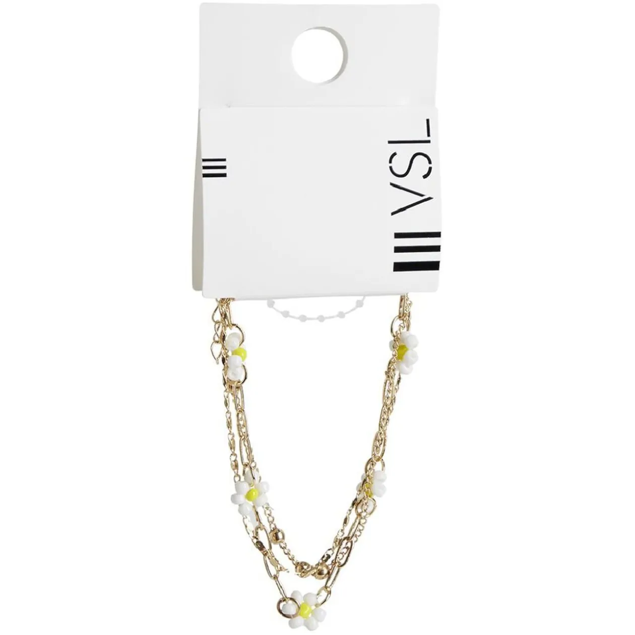 Bracelet chaîne 3 rangs doré et fleurs blanches