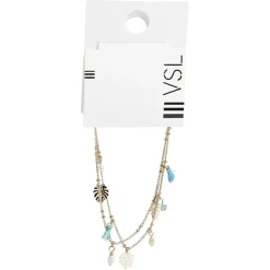 Bracelet chaîne 2 rangs doré avec pampilles pompons perles assortis