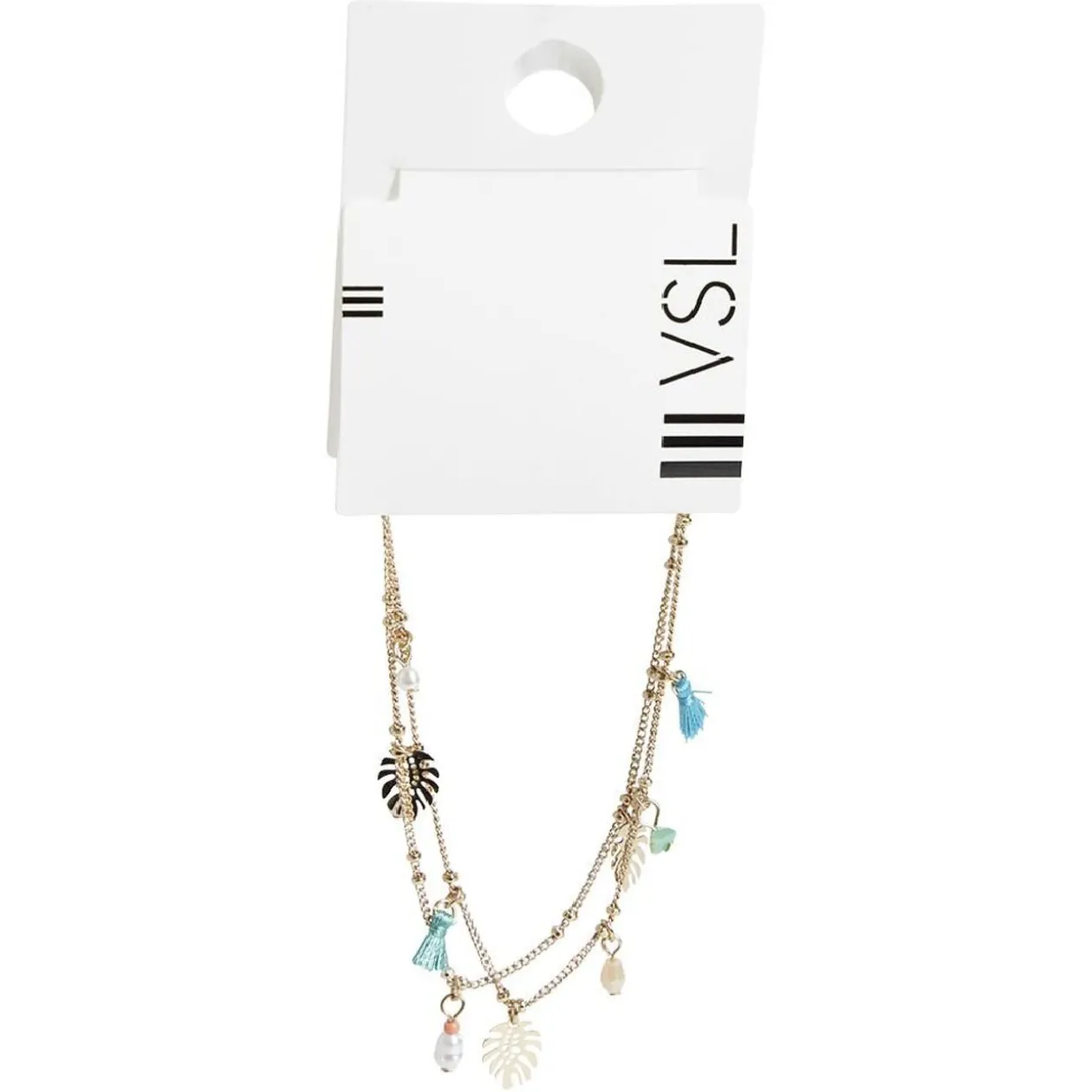 Bracelet chaîne 2 rangs doré avec pampilles pompons perles assortis