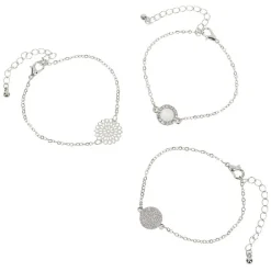 Bracelet chaîne avec médaillon gris argenté x3