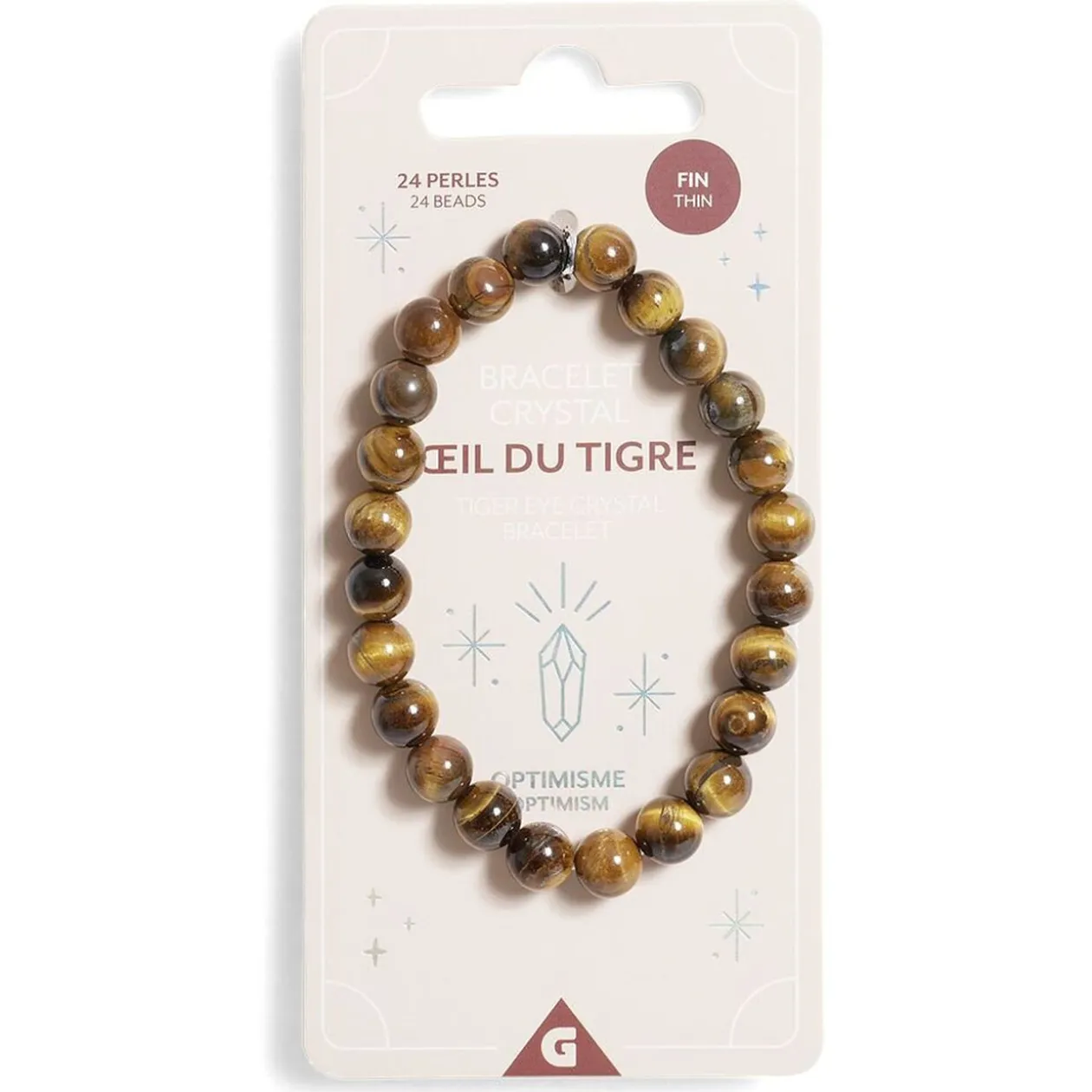 Bracelet crystal fin 24 perles oeil du tigre marron - Optimisme