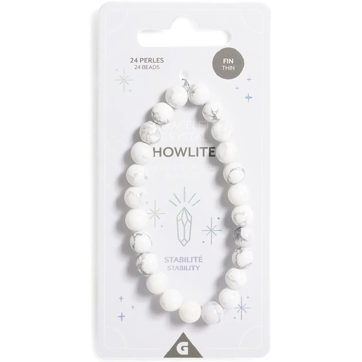 Bracelet crystal fin 24 perles Howlite blanc - Stabilité