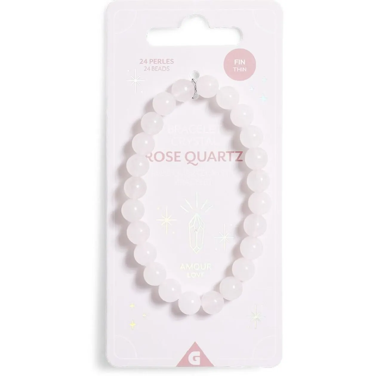 Bracelet crystal large 26 perles quartz rose - Amour