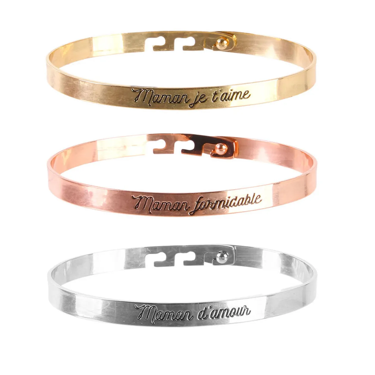 Bracelet jonc à message pour Maman x3