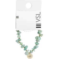 Bracelet pierres vertes imitation avec pampille doré